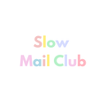 The text 'Slow Mail Club' is centered on a plain white background, with each word in pastel rainbow colors. It takes you to learn more about the Slow Mail Club.