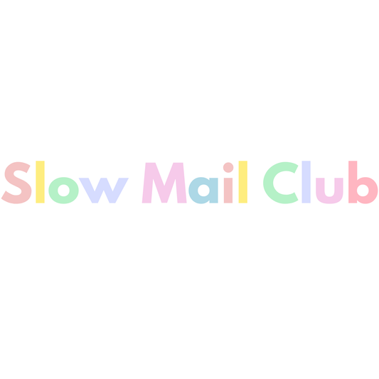 Colorful 'Slow Mail Club' text on a white background